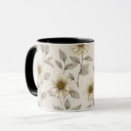 Caneca Padrão Floral Creme de Girassol Neutro Suave