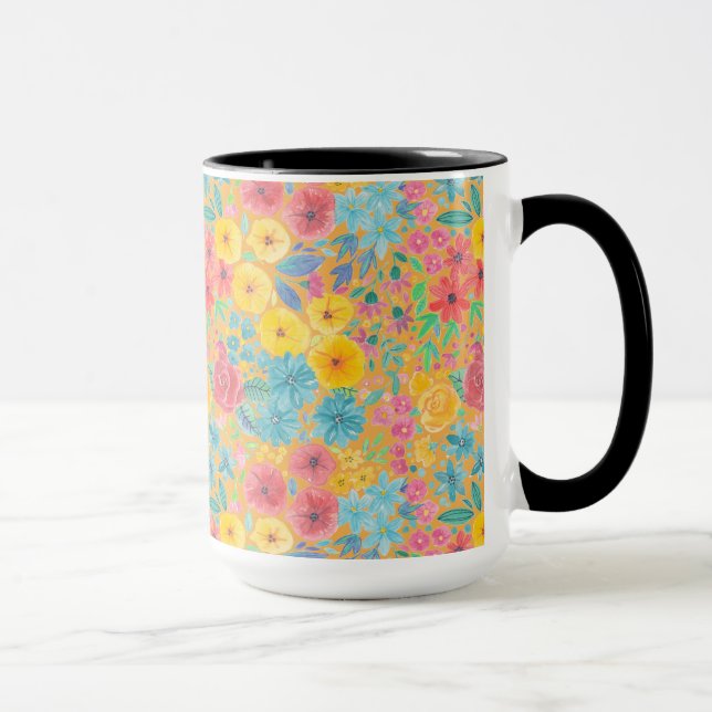 Caneca Padrão floral de aquarelas em amarelo (Direita)