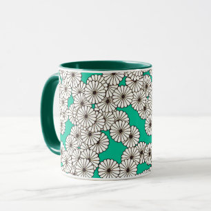 Caneca Padrão floral de Art Deco - branco em turquesa