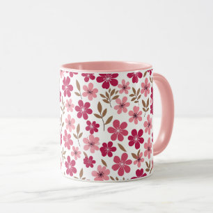 Caneca Padrão Floral de Cerejeira Rosa Fofo de Duas Cores