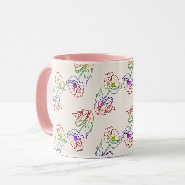 Caneca Padrão floral de desmoronamento. Poppy. (Frente Esquerda)