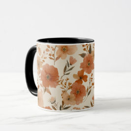 Caneca Padrão Floral de Flor Silvestre de Terracota Boêmi