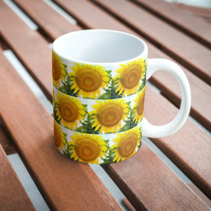 Caneca Padrão Floral de Girassol Amarelo Grande