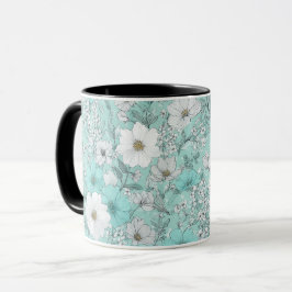 Caneca Padrão Floral de Hortelã Flor de Campo Pastel Deli