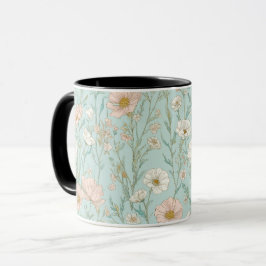 Caneca Padrão Floral de Hortelã Flor de Campo Pastel Deli