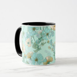 Caneca Padrão Floral de Hortelã Flor de Campo Pastel Deli
