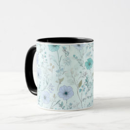Caneca Padrão Floral de Hortelã Flor de Campo Pastel Deli