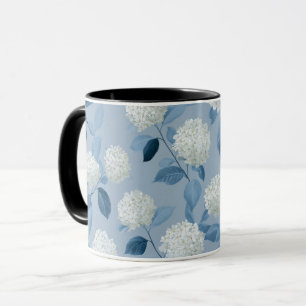 Caneca Padrão Floral de Hortênsia Azul Soft Cottagecore