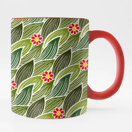 Caneca Padrão Floral de Margarida Verde Vermelha-Cute Gro