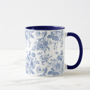Caneca Padrão Floral de Rosa Azul Vintage