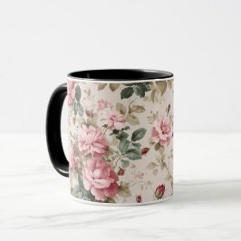 Caneca Padrão Floral de Rosa Clássica Rosa