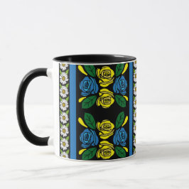 Caneca Padrão Floral de Rosas e Castelos