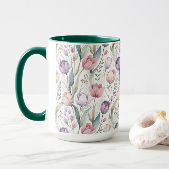 Caneca Padrão Floral de Tulipa Escandinava (Com Donut)