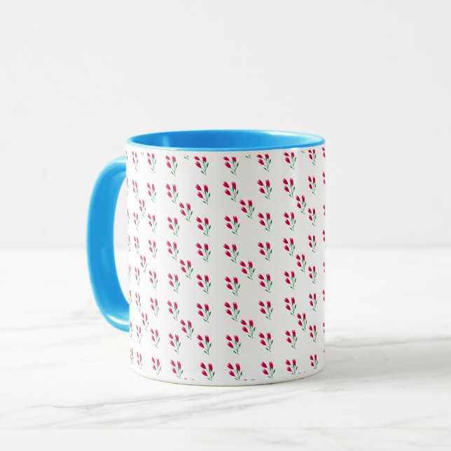 Caneca Padrão Floral de Tulipa Rosa Mínimo (Frente Esquerda)