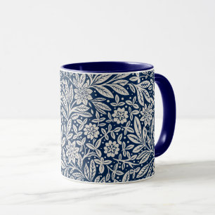 Caneca Padrão Floral de Vintagem Azul e Branco