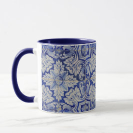 Caneca Padrão Floral de Vintagem do Mediterrâneo Azul e B