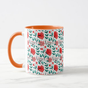 Caneca Padrão Floral Desenhado à Mão Colorido.