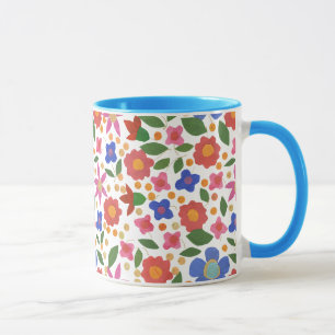 Caneca Padrão Floral do Estilo de Arte Folclórica em Bran