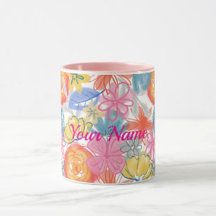 Caneca Padrão Floral em Aquarela Moderna