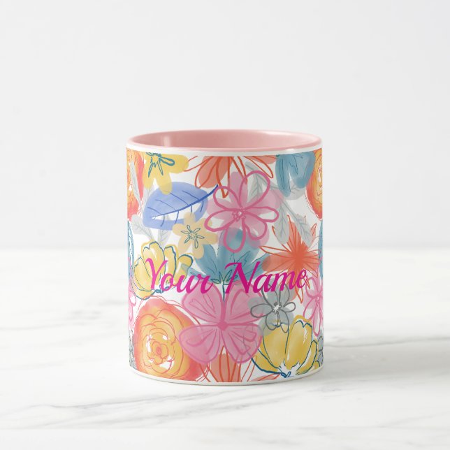Caneca Padrão Floral em Aquarela Moderna (Centro)