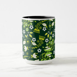 Caneca Padrão Floral Escandinavo Verde Moderno