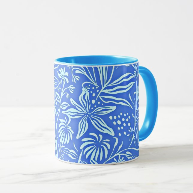 Caneca Padrão Floral Favorito em Azul (Frente Esquerda)