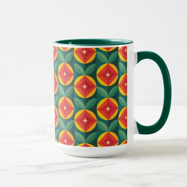 Caneca Padrão Floral Laranja Moderno do meio século (Direita)