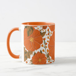 Caneca Padrão Floral Laranja Vibrante com Folhas