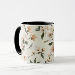 Caneca Padrão Floral Marfim de Flor de Pessegueiro Macio
