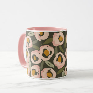 Caneca Padrão Floral Ousado e Tinta   Botânica Desenhada 