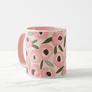Caneca Padrão Floral Ousado em Tinta   Botânica Desenhada
