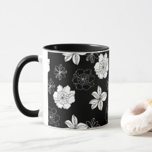 Caneca Padrão Floral Preto e Branco