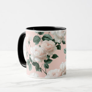Caneca Padrão Floral Rosa Macio Delicado Branco