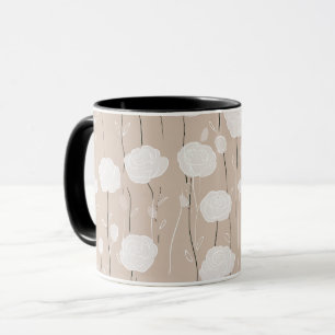 Caneca Padrão Floral Rosa Pastel Minimalista Branco