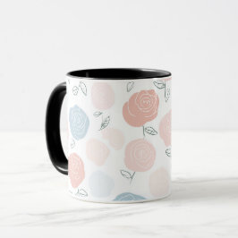 Caneca Padrão Floral Rosa Pastel Minimalista Branco