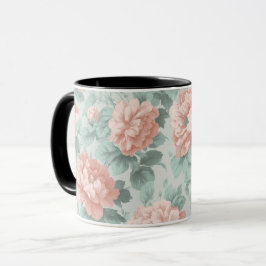 Caneca Padrão Floral Rosa Pastel Vintage
