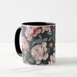 Caneca Padrão Floral Rosa Po dusty Romântico Cinza