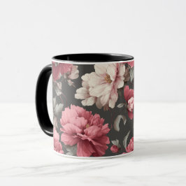 Caneca Padrão Floral Rosa Poeira Romântico Cinza