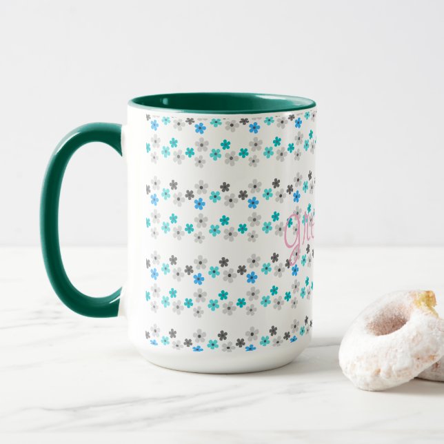 Caneca Padrão Floral Rústico Moderno (Com Donut)