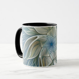 Caneca Padrão Floral Sonho Abstrato Caqui Azul Fractal