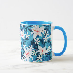 Caneca Padrão Floral Tropical de Hibiscus