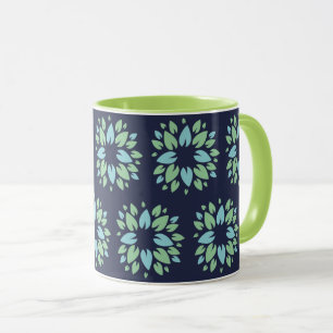 Caneca Padrão Floral Verde Azul Moderno
