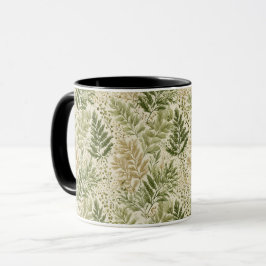 Caneca Padrão Floral Verde Bege Botânico Samambaia