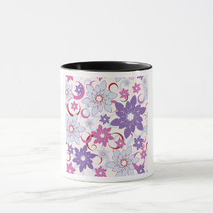 Caneca Padrão Floral Vibrante Flores Azuis Rosa Púrpura