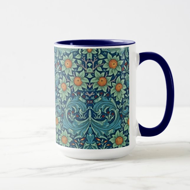 Caneca Padrão Floral William Morris Red Yellow Blue Gree (Direita)