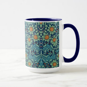 Caneca Padrão Floral William Morris Vermelho Amarelo Azul