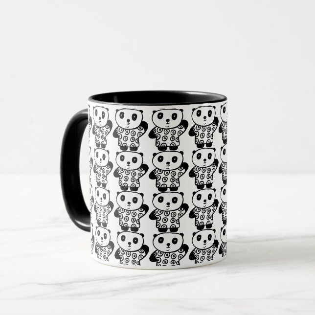 Caneca Padrão Fofo do Panda Pandy Preto e Branco (Frente Esquerda)