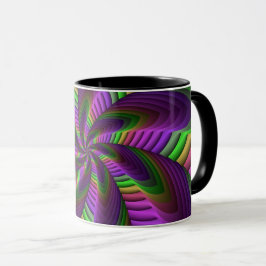 Caneca Padrão Fractal Neon Inergetico de Groovy Colorful