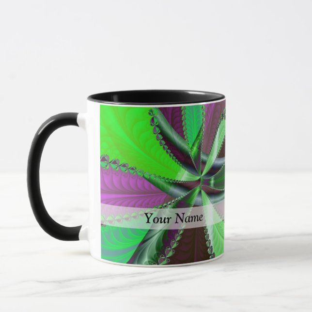 Caneca Padrão fractal verde e roxo (Esquerda)
