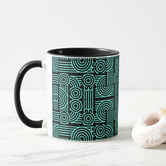 Caneca Padrão Geométrico Abstrato Futurista Labiríntico (Com Donut)